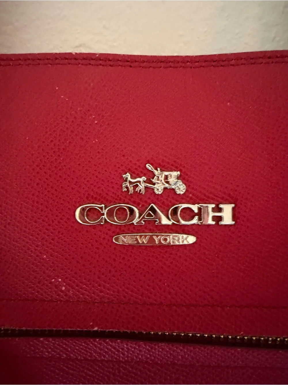 Coach Cherry Red Leather Tote with Gold Chain Detail